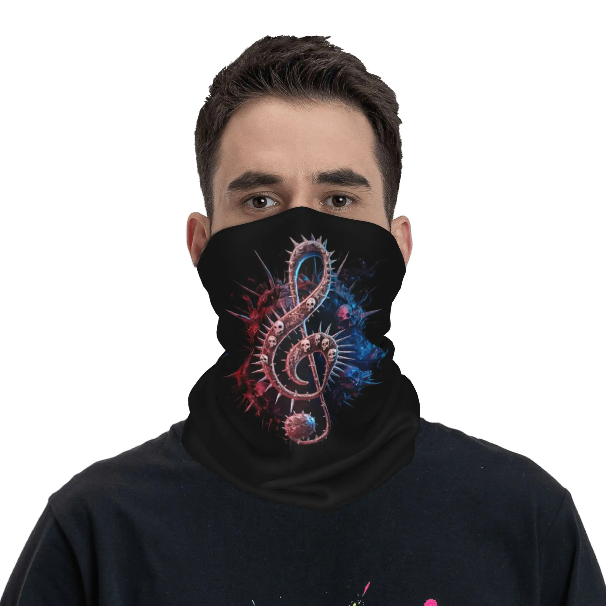 Dark Music Note Treble Clef Bandana Neck Gaiter Printed Face Scarf Face Mask Hiking Fishing for Men Women Adult Breathable