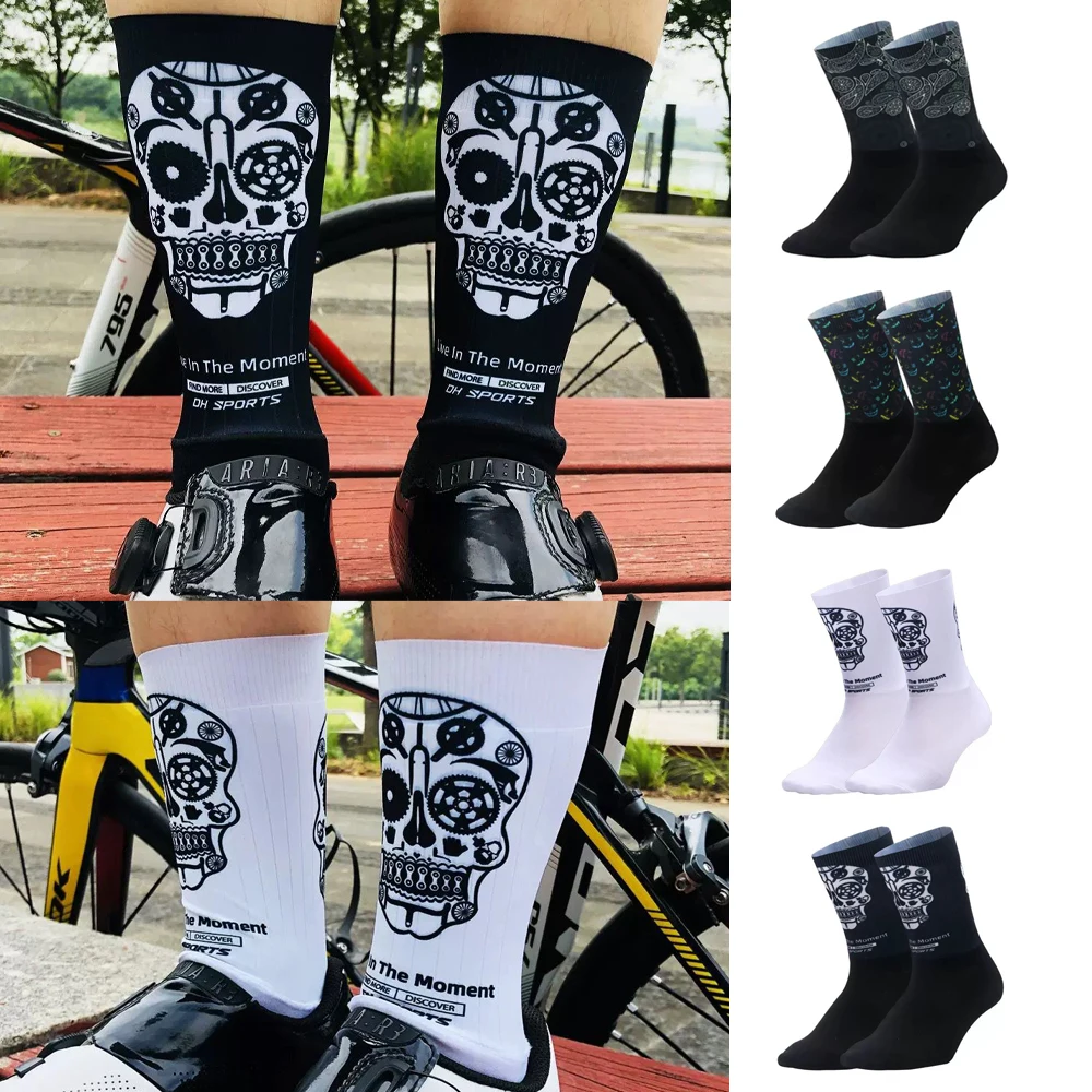 

Велосипедные носки с черепом, быстросохнущие дышащие носки средней длины для мужчин и женщин, спортивные носки