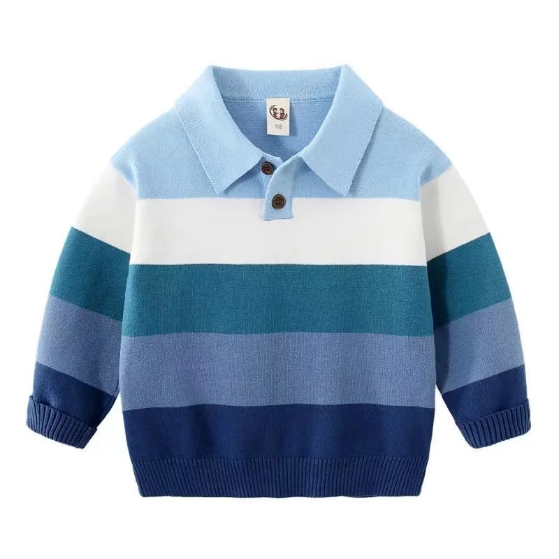 

Kids Boys Polo Neck Sweater Thin 2024 New Spring Autumn And Winter Children's Sweater Pure Cotton Jersey Baby Knitted Top