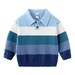 Kinder Jongens Polo Hals Trui Dunne 2024 Nieuwe Lente Herfst En Winter Kinder Trui Puur Katoenen Jersey Baby Gebreide Top