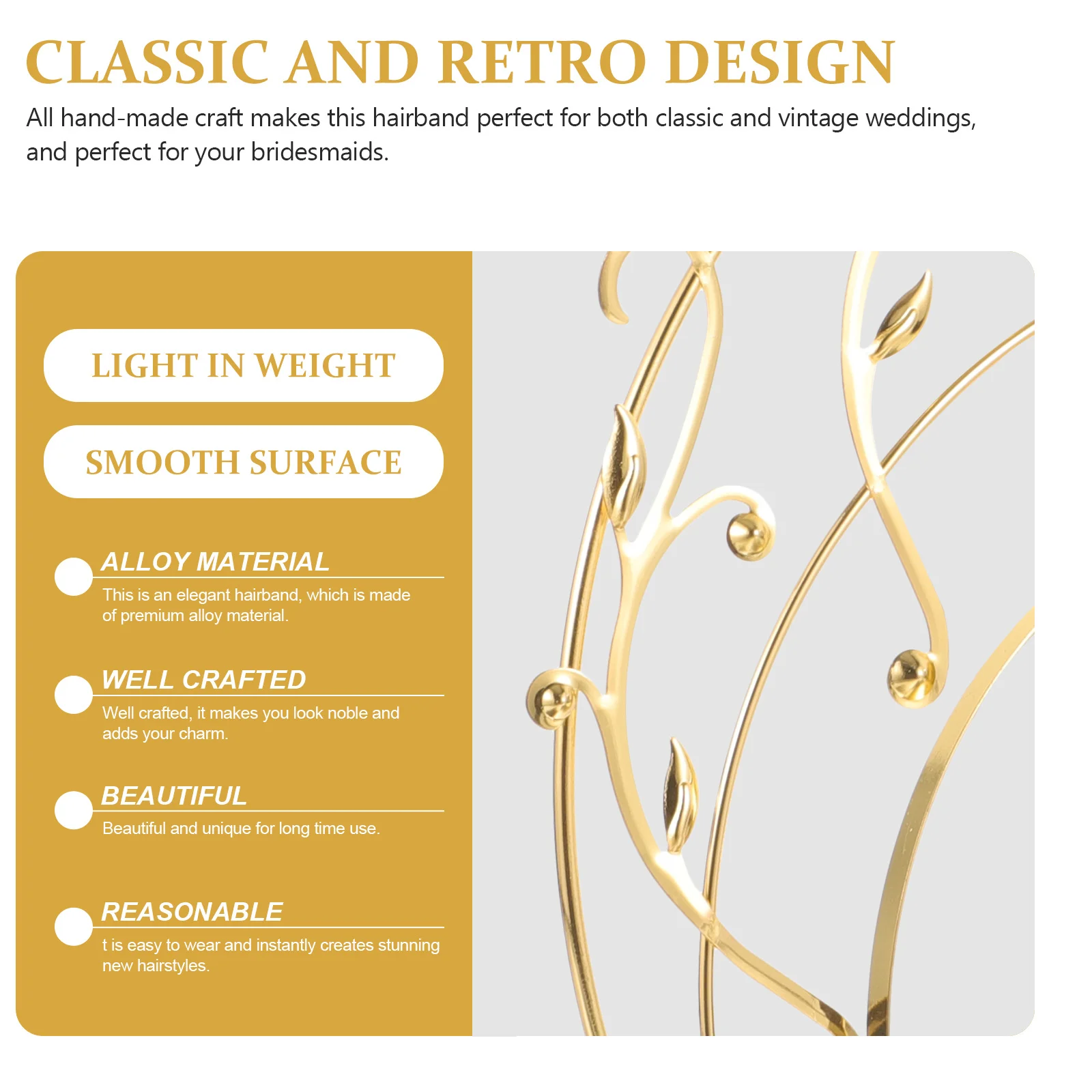 

Ancient Style Crown Headpiece Gold Virgin Hairband Female Head Decor Golden Headpiece Chinese Vintage Headwear Handmade Bride