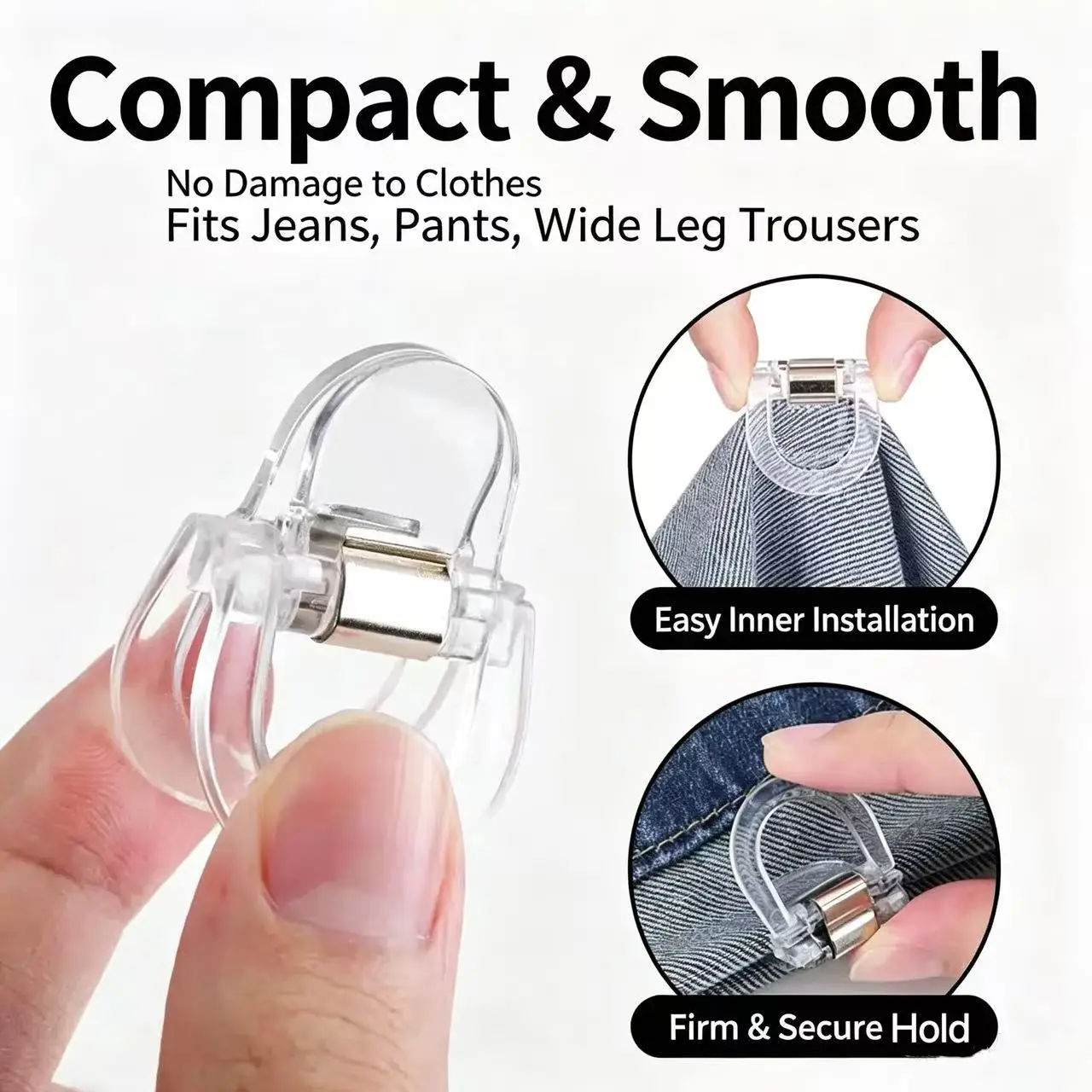 6Pcs Mixed Color No Sew Pants Hem Clips, Invisible Jeans Leg Tightener Reusable Pant Cuff Holder, Anti-Drag Trouser Adjust Clip