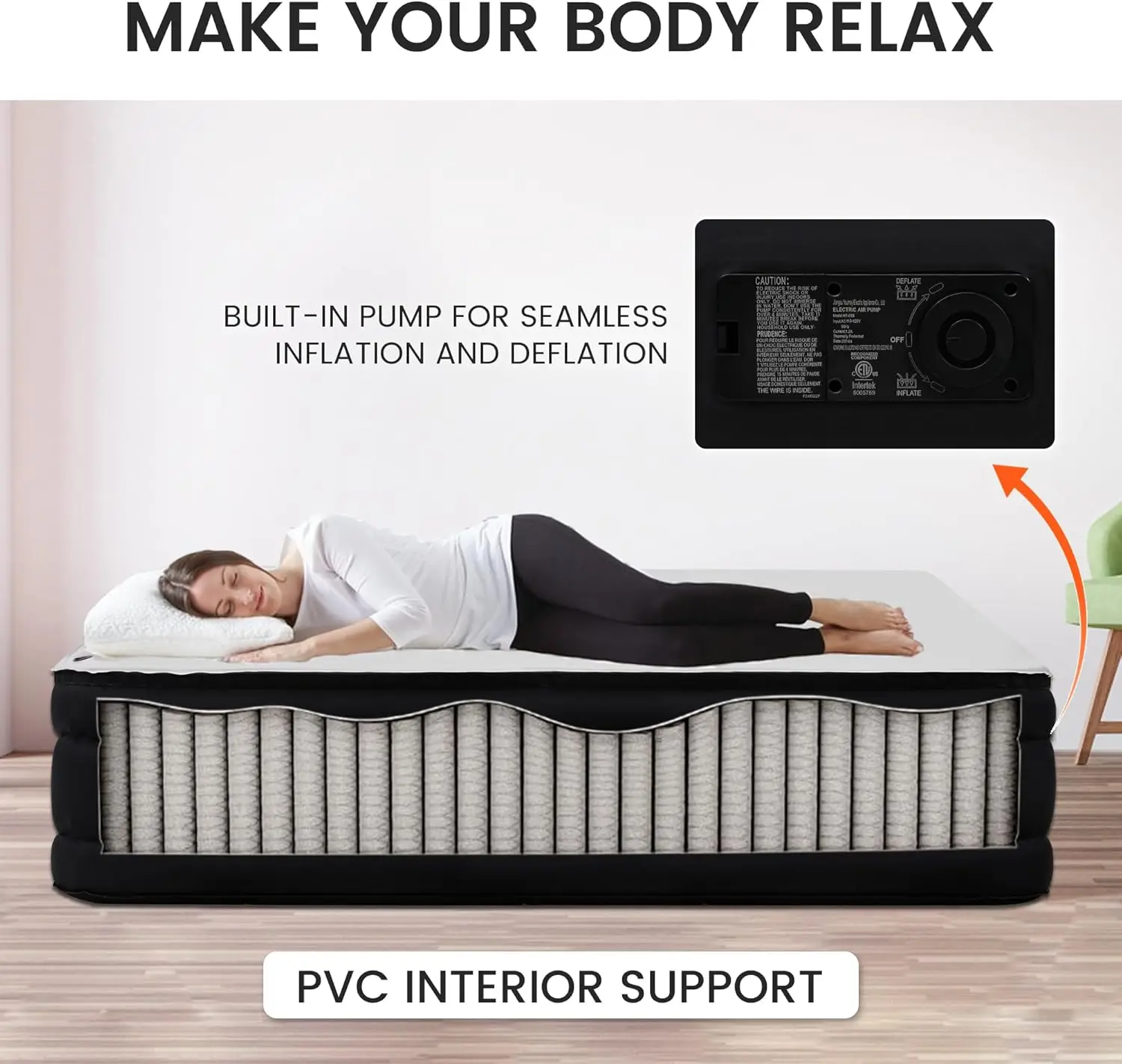 King Inflatable Air Mattress With Built In Pump, 1 1/4"" Thick Foam Topper, With Milk Fiber Top Layer, Coil Beam Support, For