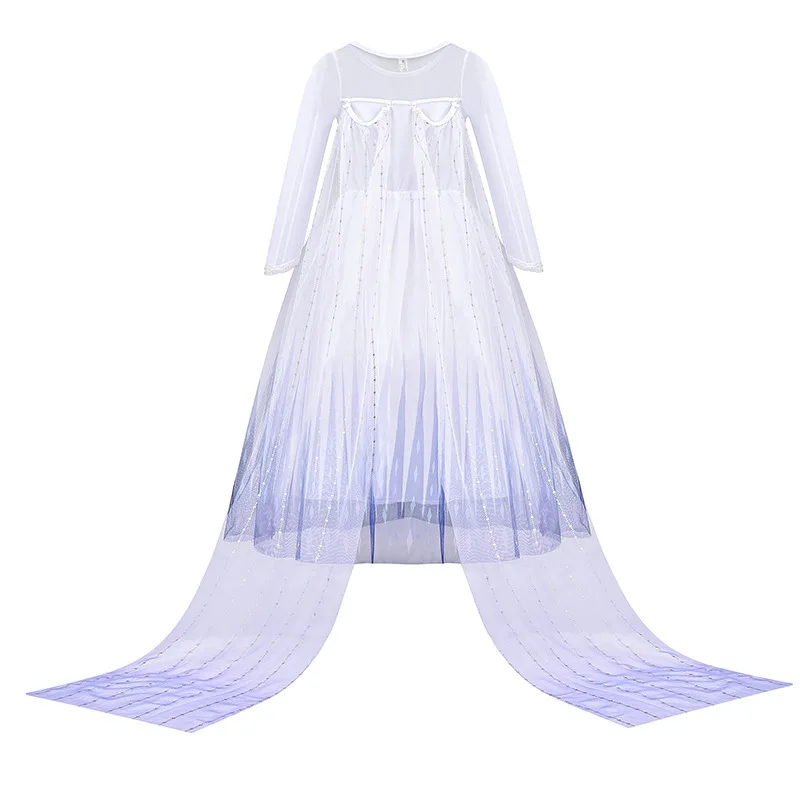 White SnowQueen Elsa Gown Disney Frozen Cosplay Dress For Little Girls Holiday Birthday Carnival Role Play Fancy Vestidos Outfit view 2
