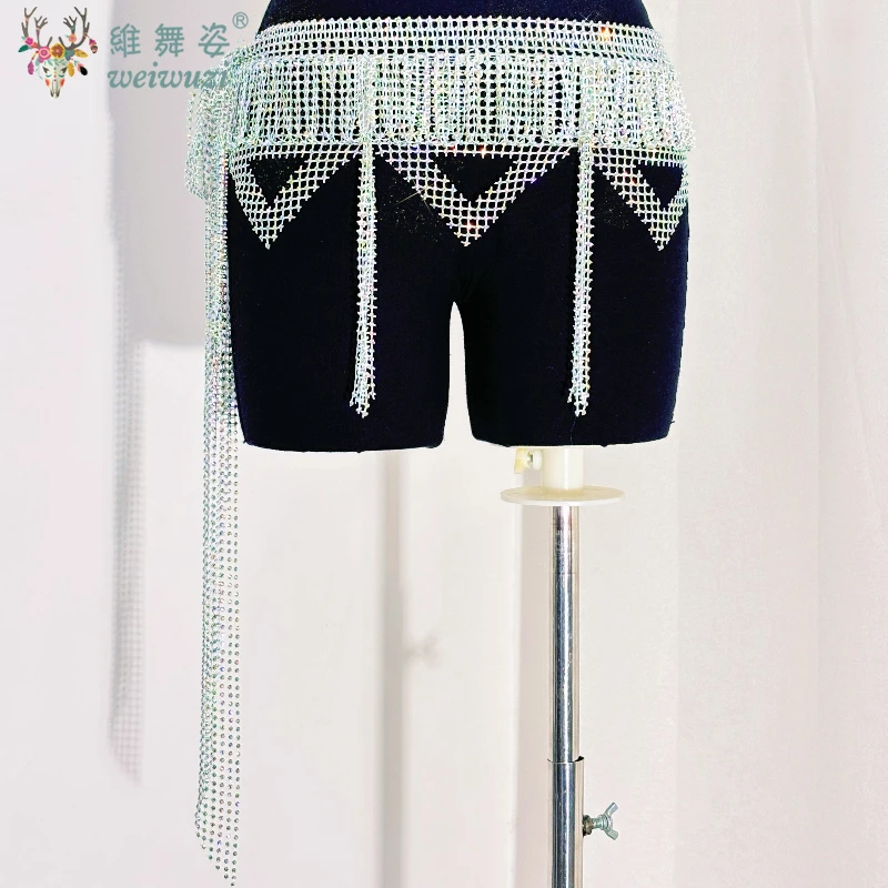 Ceinture de Performance de danse du ventre pour femmes, chaîne de taille avec pompon en diamant complet, accessoires de compétition de danse orientale pour adultes, nouvelle collection