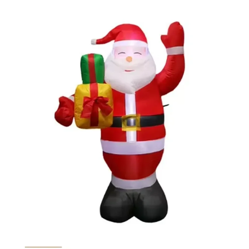 Christmas Inflatable Santa Claus Decoration with Internal LED Lights Handmade Plush Doll Festive Holiday Ornament for Home