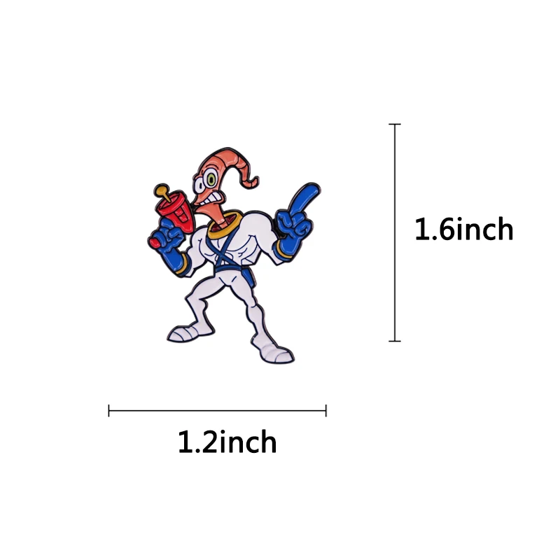 Retro Game Earth Worm Jim Enamel Pin Cartoon Badge Brooch Gift Backpack Decoration Jewelry view 3