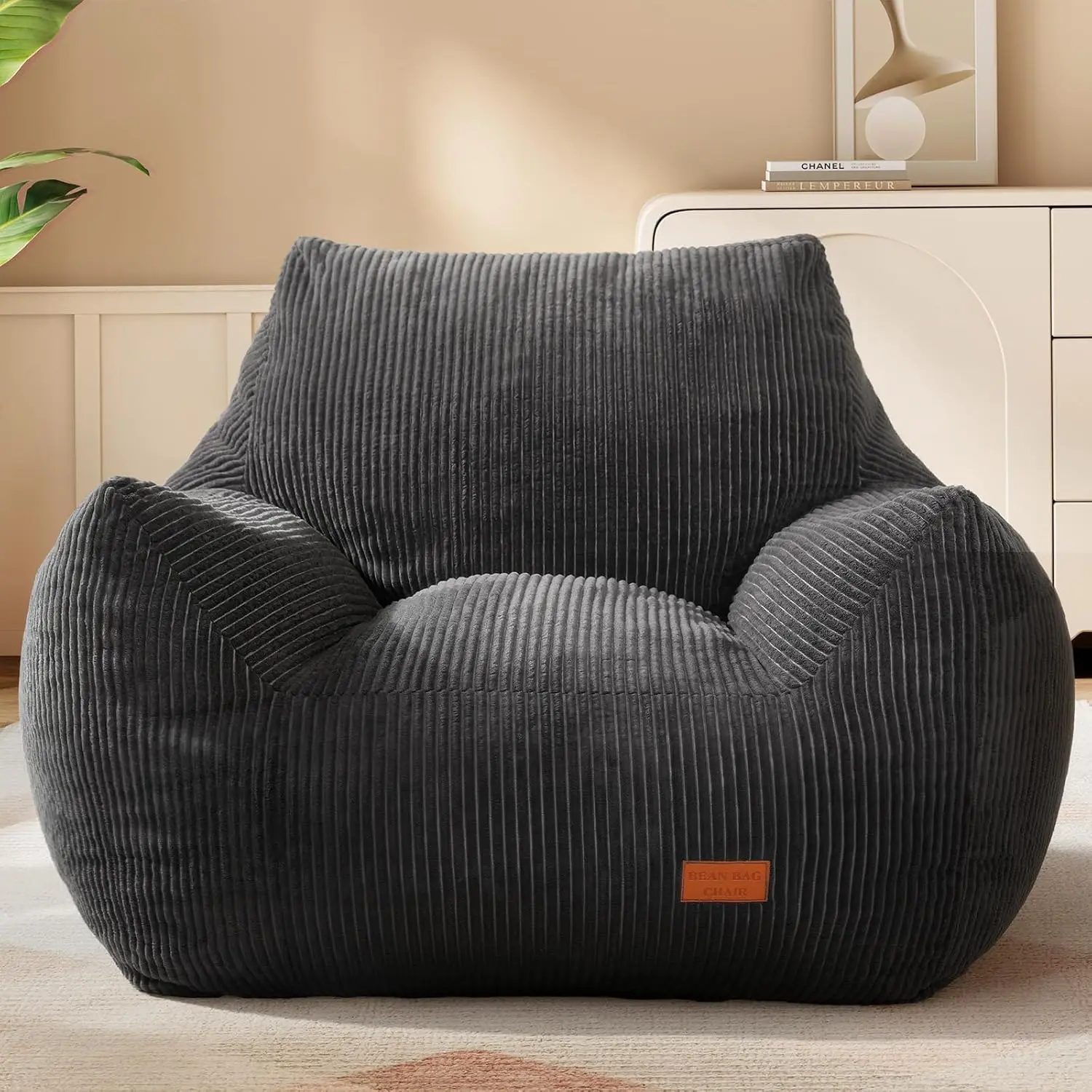 Ultra Soft Bean Bag Chair with Armrests, Dark Gray - Perfect for Napping, Gaming & Living Room Relaxation