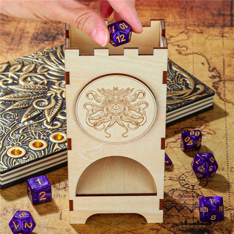 

Portable Octopus Eye Monster Dice Tower Wooden Dice Roller Tower Fantasy Board Game Accessory RPG Dice Tray
