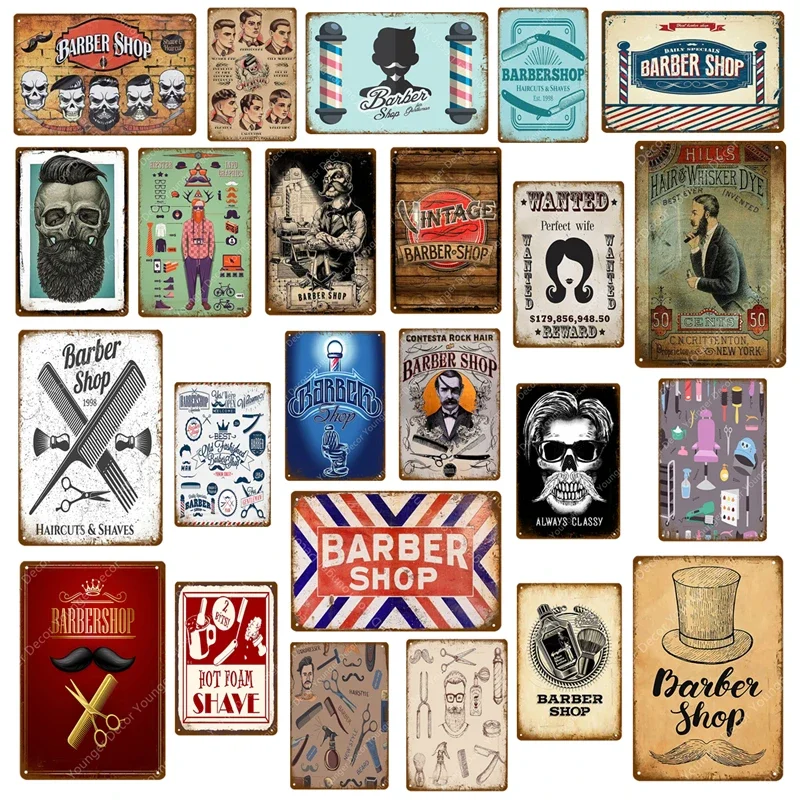 Vintage Friseur boutique Zinn Zeichen Frisure tatouage métal affiche Platte café Bar collège Wohnheim décoration Plakette maison baguette