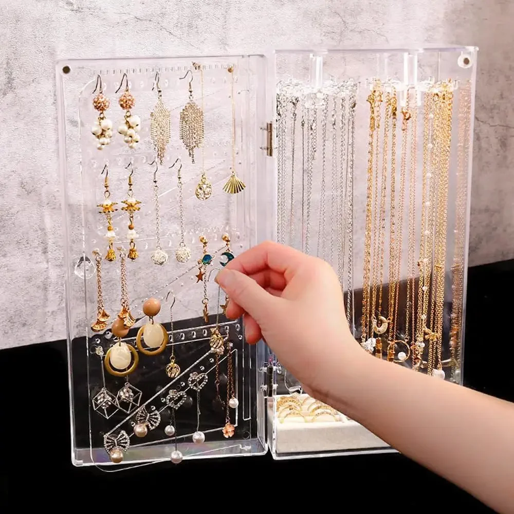 Acrylic Necklace Display Stand Earrings Organizer Boxes Large Capacity Storage Rack 360° Rotatable Rotating Storage Box