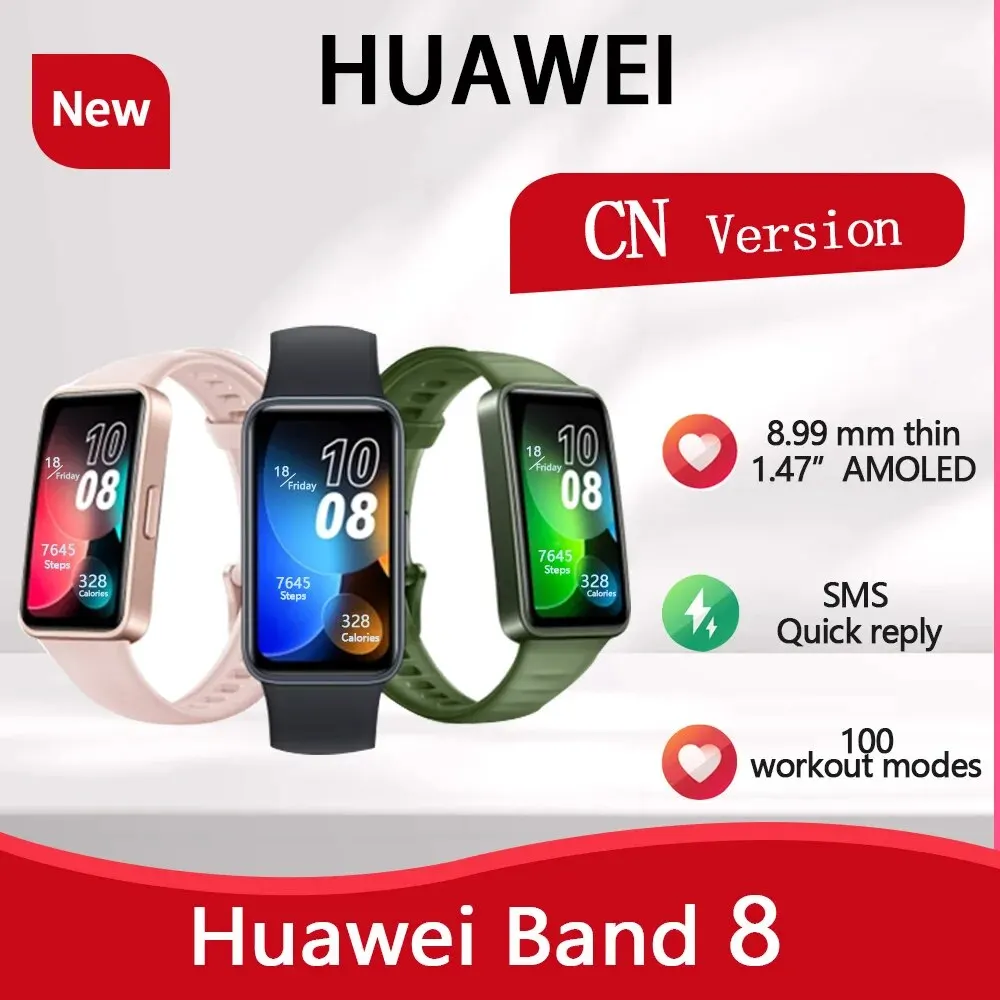 HUAWEI Original Band 8 Smart Band All-day Blood Oxygen 1.47\'\' AMOLED Screen Heart Rate Smartband 2 tygodnie Żywotność baterii Wodoodporny