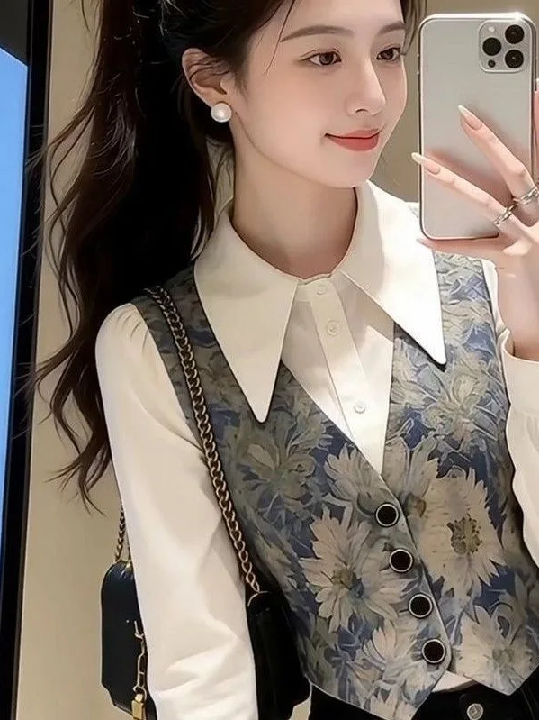 White Long Sleeve Shirt Women's Spring 2026 New Style Versatile Top Korean Style Commute Wind Loose Fit Button down