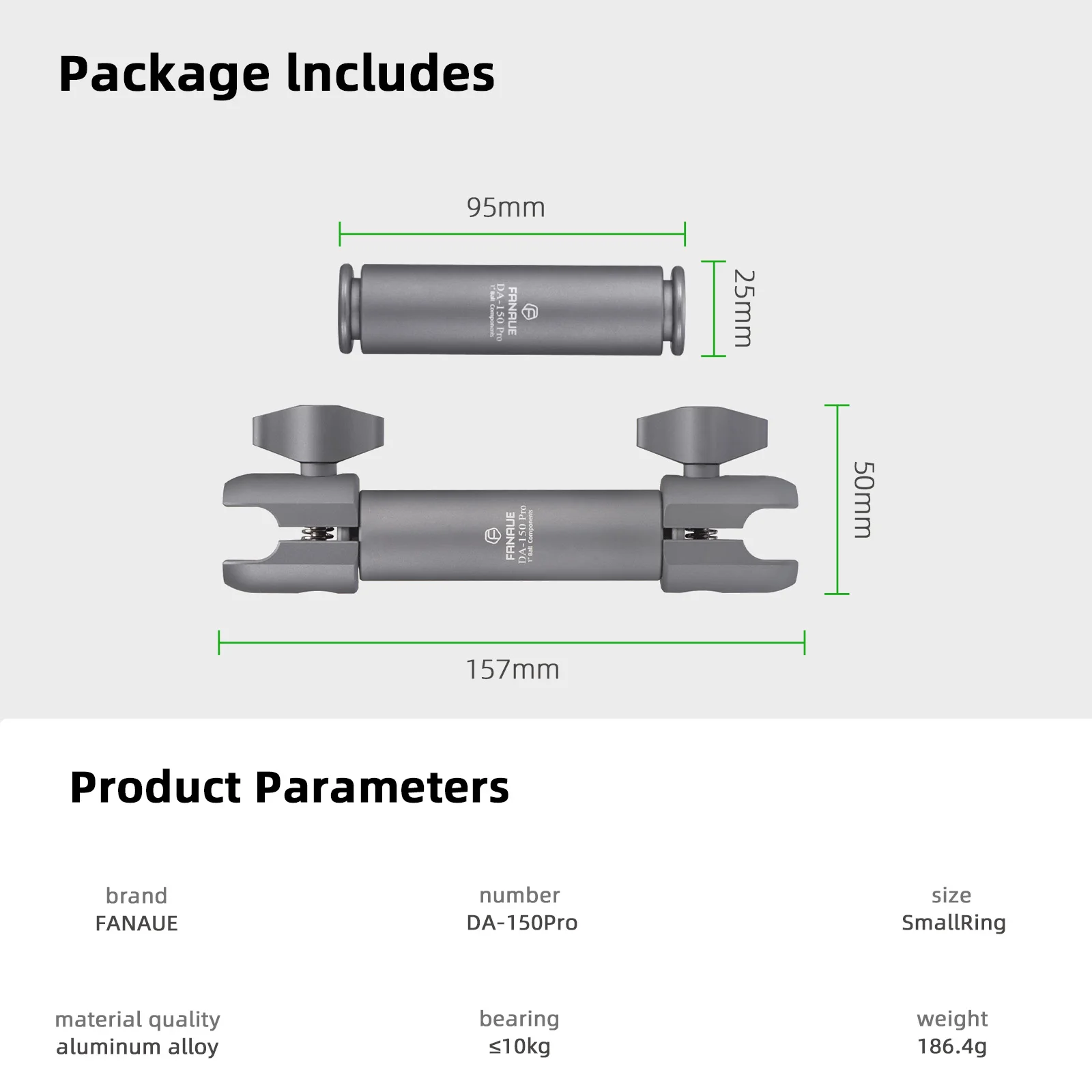 DA-150PRO Aluminum Alloy Flexible Double Socket Arm Medium Arm Compatible Full Length 5.9