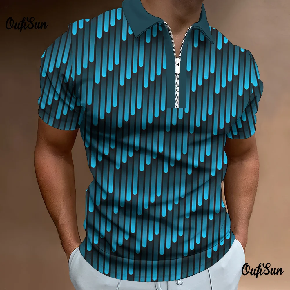 Summer Short Sleeve Zip Polo Shirt 3d Pattern Print Golf T-Shirt For Men Daily Casual Top Fashion Trend Oversized Men Polo Shirt