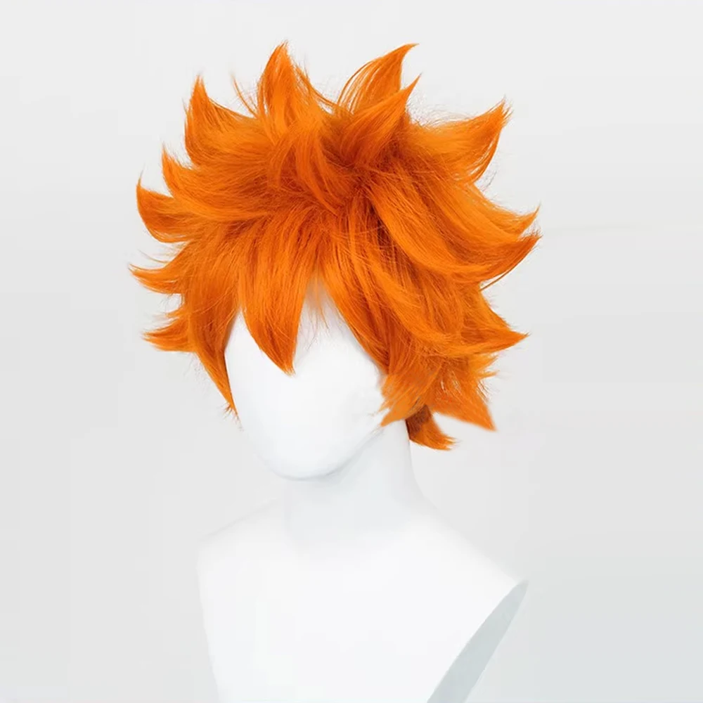 باروكات صناعية قصيرة مجعدة برتقالية مع غرة للرجال، شعر مستعار للحفلات التنكرية، شعر مستعار مقاوم للحرارة
