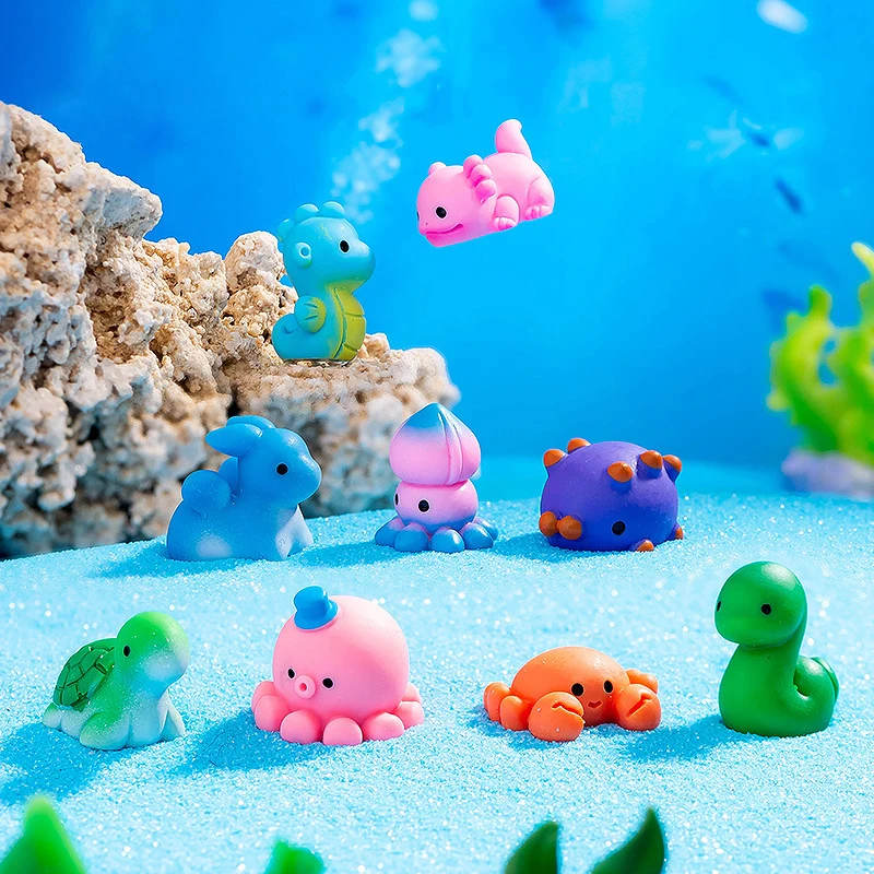 Mini Marine Life Figurine Cartoon Dolphin Crab Cuttlefish Octopus Micro Landscape Dollhouse Decor Car Interior Desktop Ornament