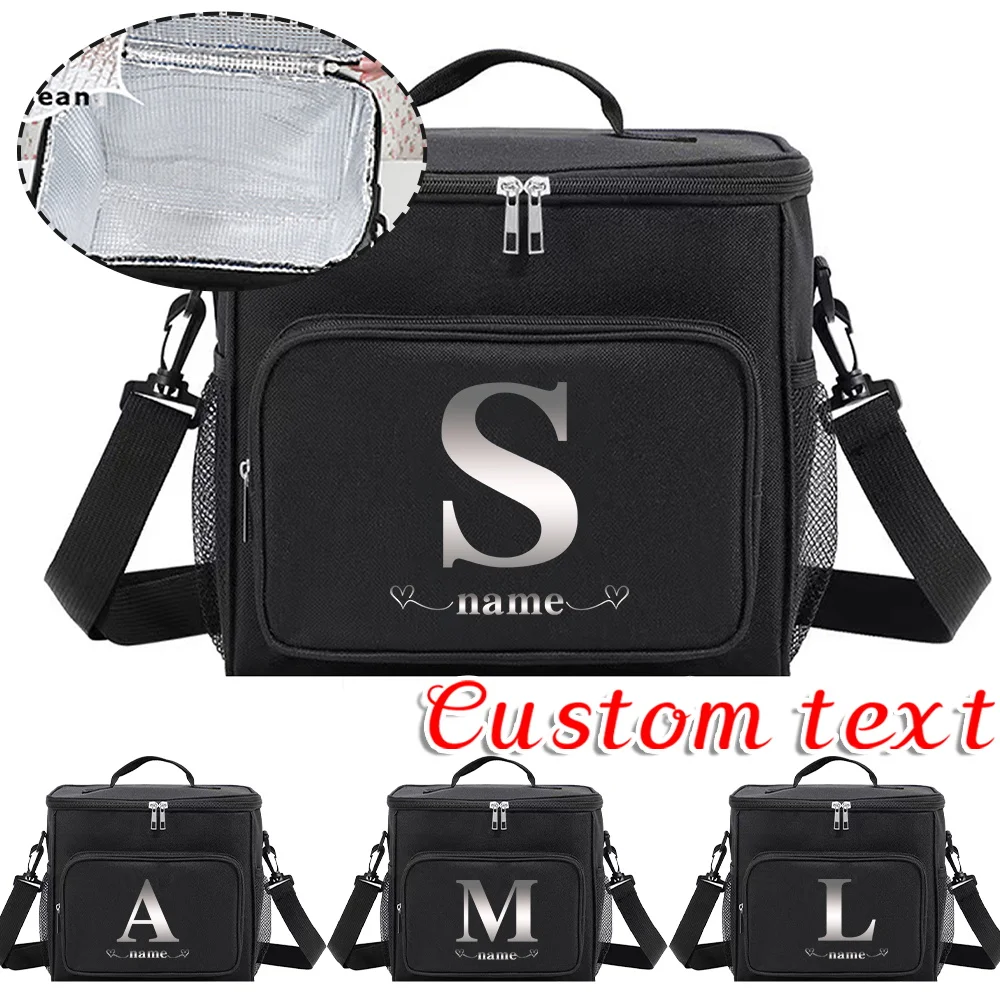 

Customized Name Lunch Bag Insulated Handbag Waterproof Camping Storage Box Refrigerated Food Storage Box Initial Letter Series