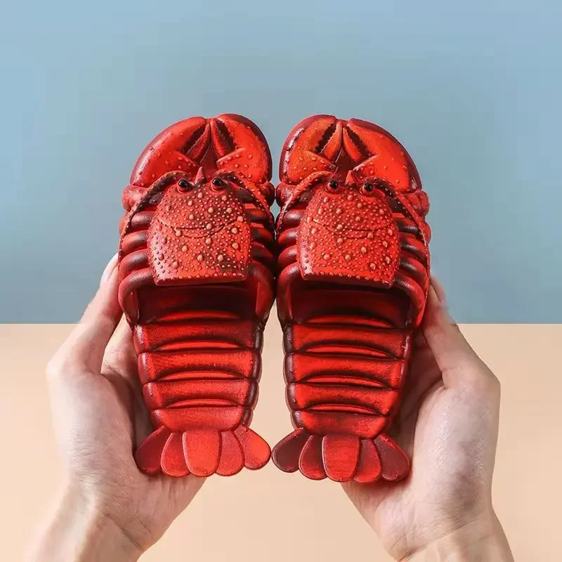 Cartoon Lobster Slippers For Children And Adults Funny Little Lobster Sandals Summer Couple Beach Slippers PVC Material