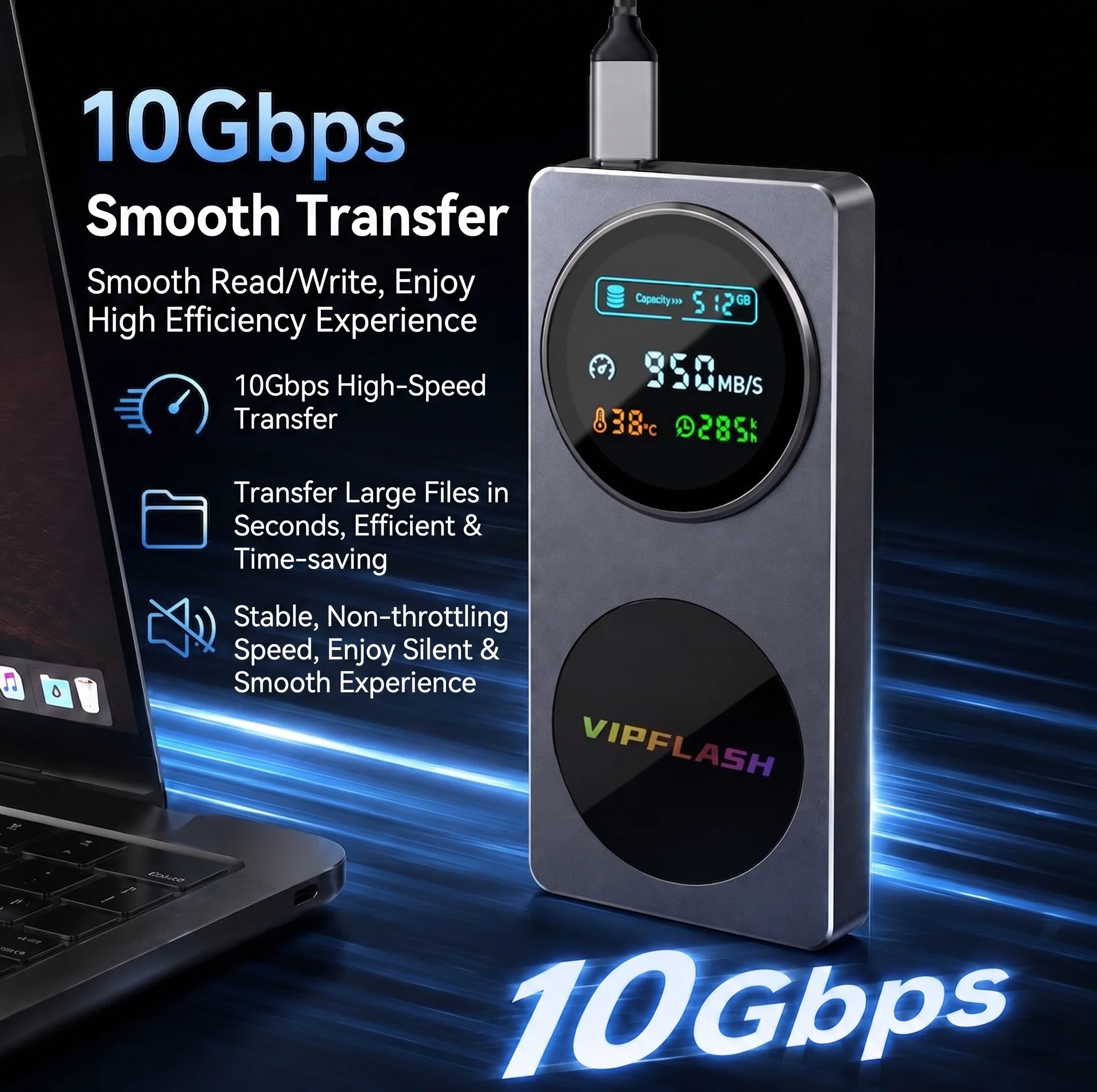 M.2 NVMe SSD-Gehäuse 10Gbps USB-C 3.2 Gen2 Externes Gehäuse Unterstützt M- und B&M-Schlüssel 2280 SSD Aluminiumgehäuse UASP für NVMe – Detail 4