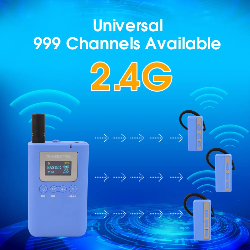 Wireless Audio Guide System 2.4G Long Endurance Blue Color for Simultaneous Interpretation Teaching Training Tourism Visit