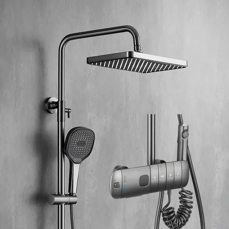 Ensemble de douche thermostatique Intelligent entièrement en laiton, affichage numérique LED, système de robinetterie de bain-douche à pluie pour SPA noir, 2023