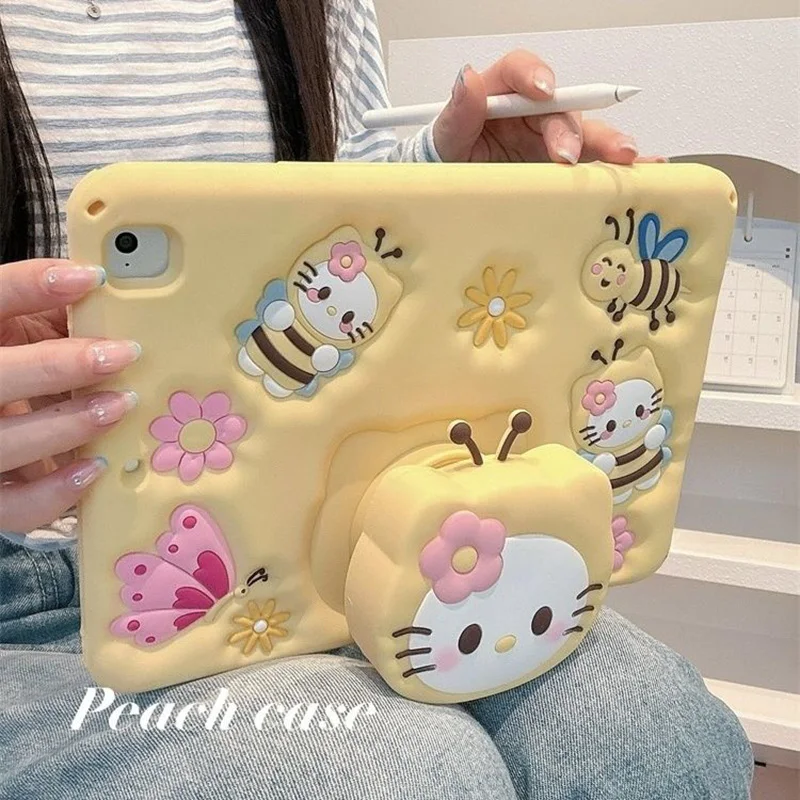 Cute Cartoon Sanrio Hello Kitty Stand IPad Case Kawaii Anime Cosplay Bee Ipad Air4 5 MINI6 Soft Silica Gel Protective Shell Gift