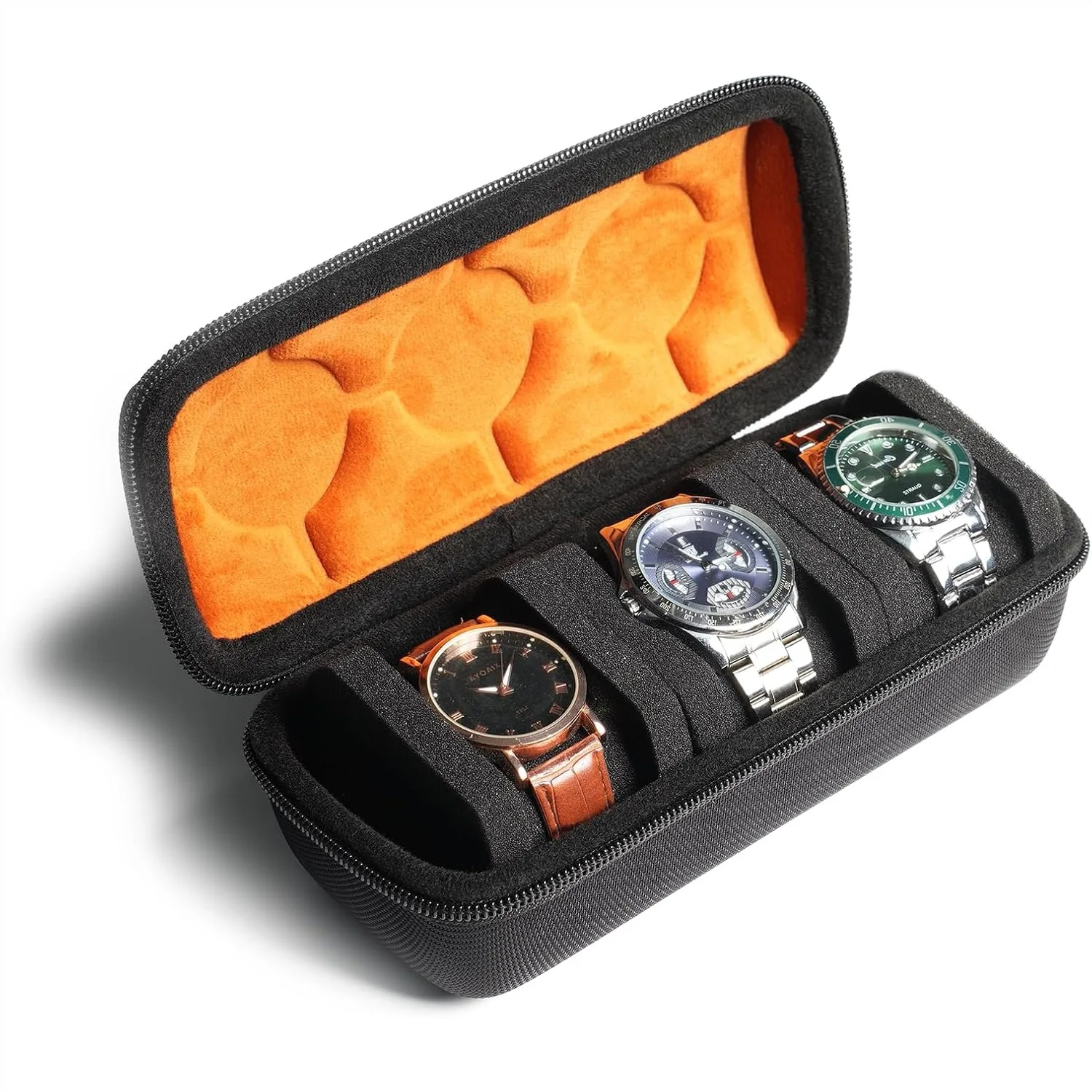 Hard Watch Case for Travel - 3 Slot Watch Roll Organizer with Microfiber Lining