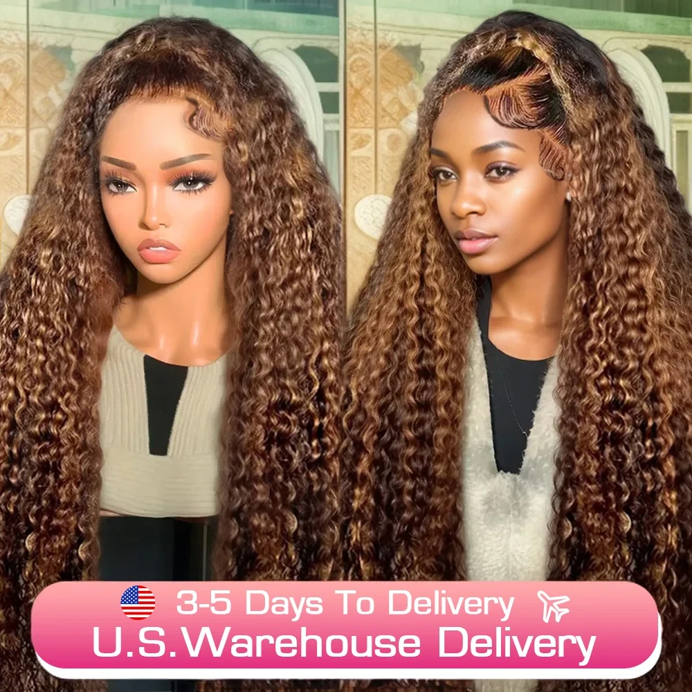 Deep Wave 4/27 Highlight Ombre Colored Glueless Wigs Human Hair 13x4 Lace Front Wig Brazilian 7x5 Lace Closure Wig Ready To Wear