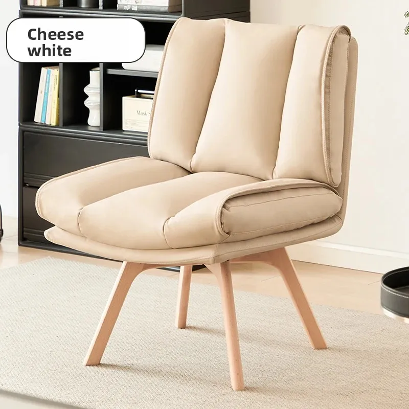 

Wooden Swivel Computer Chair Home Office Cream Upholstered Ergonomic Study Chair