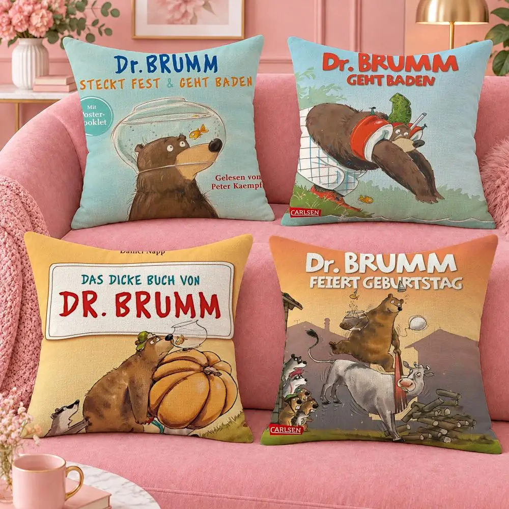 Book Funny Bear Dr. Brumm Cushion Cover Cute Cartoon Throw Pillow Cover Soft Plush Cushion Cover Sofa Bedroom Home Decor