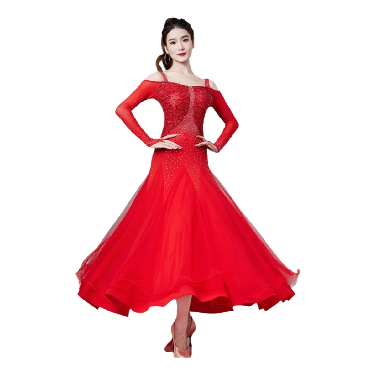 Off Shoulder  Women Latin Ballroom Dance Dress for Sale Shinestones Wear Dance Outfit Latina Clothes  Elegant Tango Dress