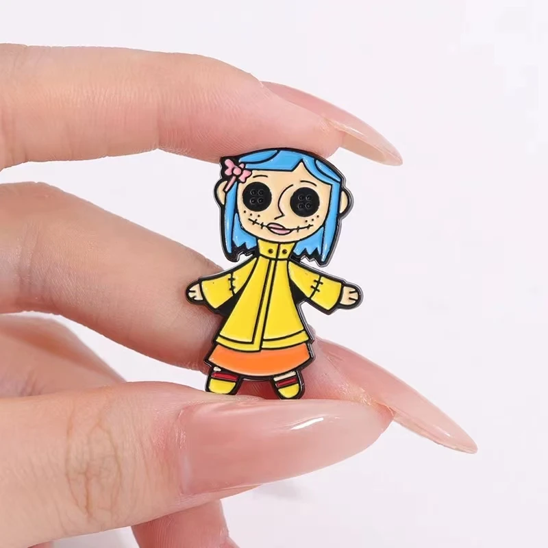 Horror Animated Films Coraline Doll Enamel Pins Punk Character Metal Brooch Backpack Badge Halloween Accessory Gifts for Friends