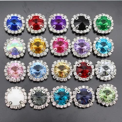 10pcs 18mm Round Shiny Rhinestone Satellite Stone Silver Base D Claw Flat Bottom Button DIY Handmade Shoes and Hats Clothing Sew