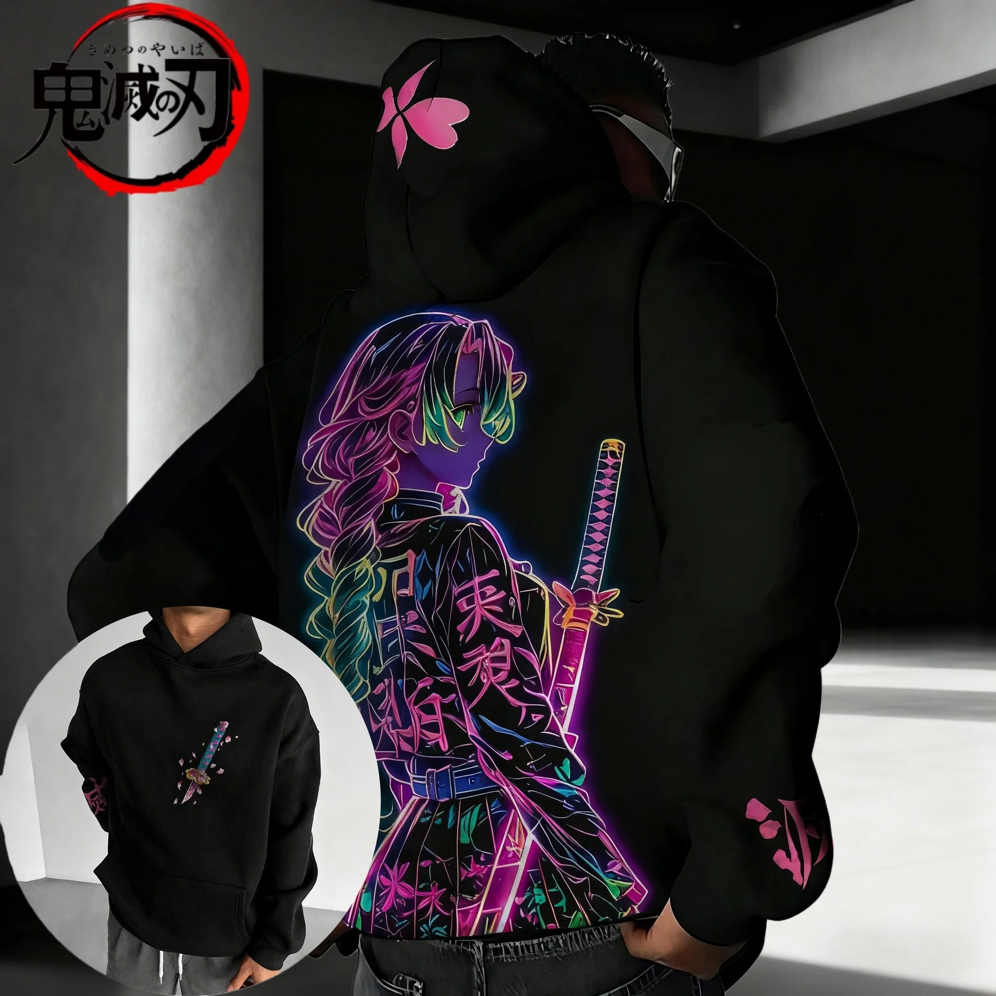 

Anime Demon Slayer Pattern Printed Hoodie 2025 Autumn/Winter New Men's Women's Street Costume Role Playing Casual Cotton Hoodie