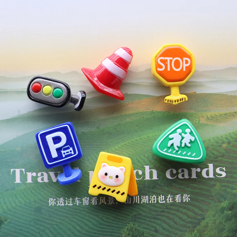 6Pcs Mini Traffic Signs Resin Strong Magnetic Stickers Fridge Magnets Perfect for Refrigerator Photo Home Micro Landscape Decor