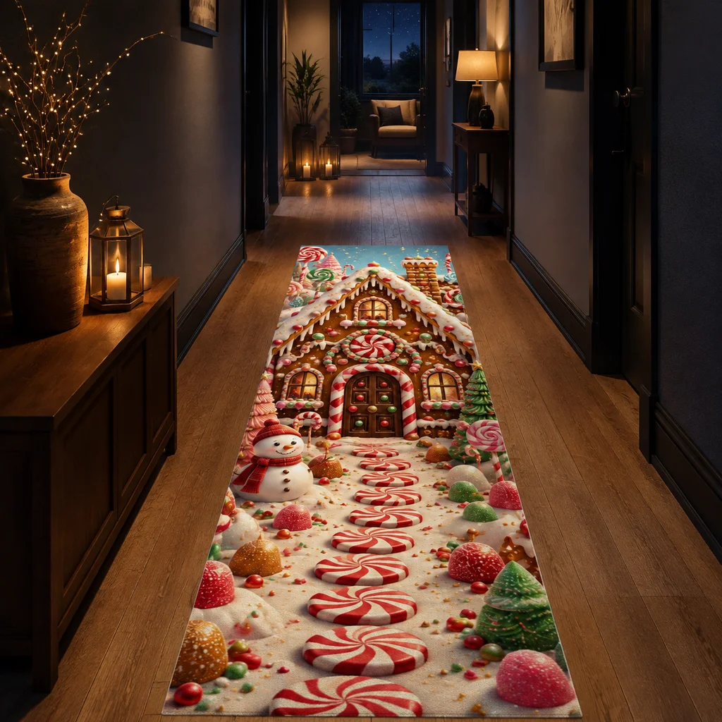 VIKAMA Christmas Corridor Rug Entrance Corridor Passageway Hallway Staircase Easy-To-Clean Long Strip 	Flannel Carpet Home Decor