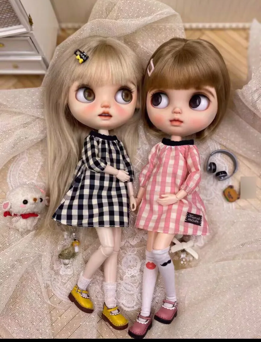 

1psc plaid skirt 2026 new design one-piece dress black/pink for Blythe/landoudou (Fit for Lulu,ymy24,Ob22,24,26,zone, Jenny)