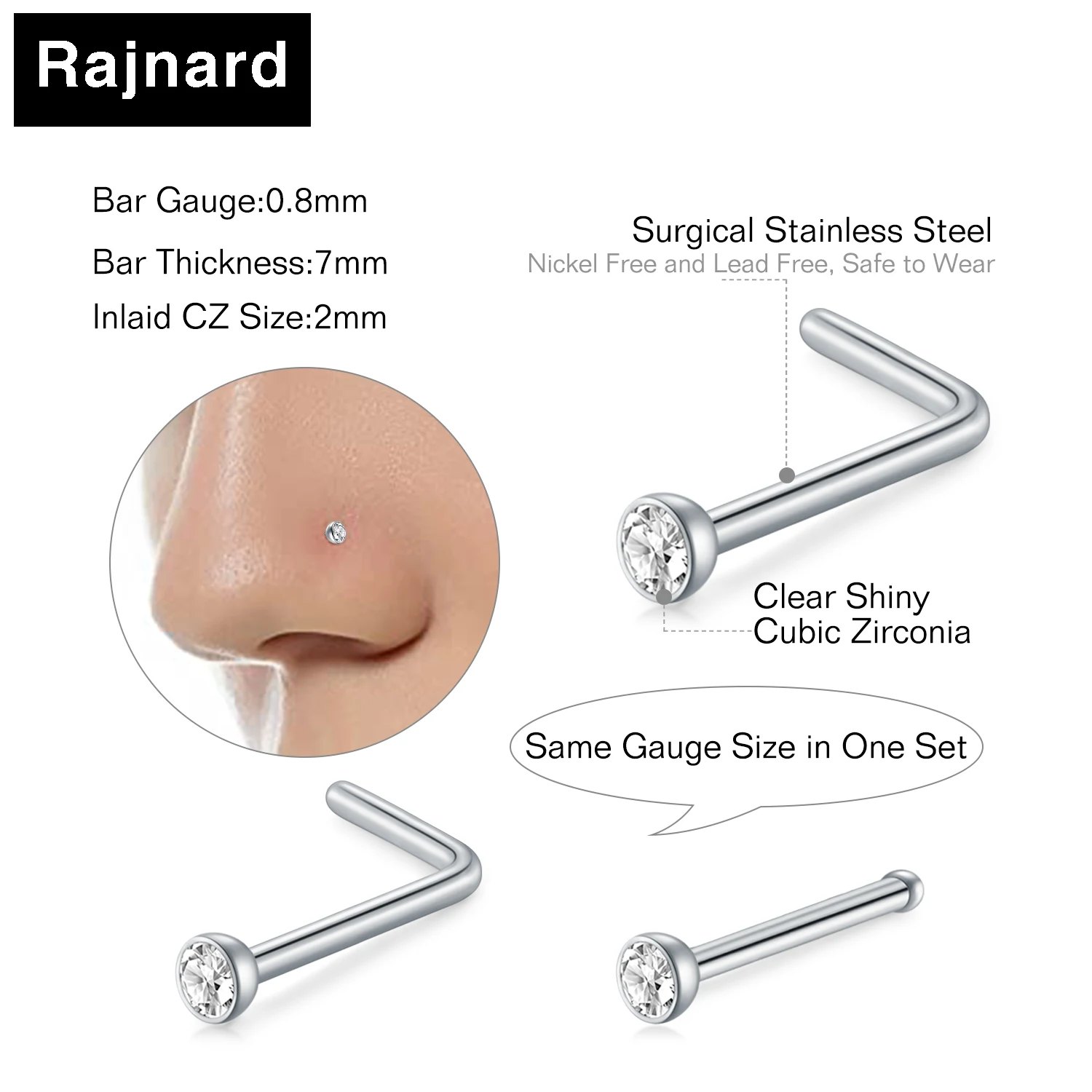 4Pcs Nose Piercing Kit With Nose Stud, 1 Nose Piercing Gun, Disposable Nose Piercing Kit With Straight L-Shape Nose Rings Stud