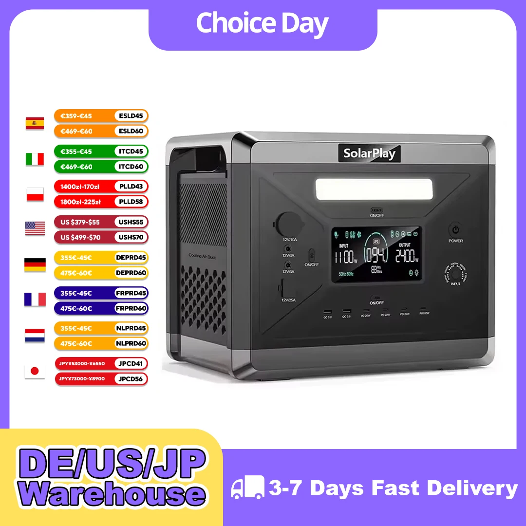 SOLARPLAY Q2501 Large Capacity Portable Power Station Fast Charging Outdoor Emergency Backup Power For Camping Travel Household Use