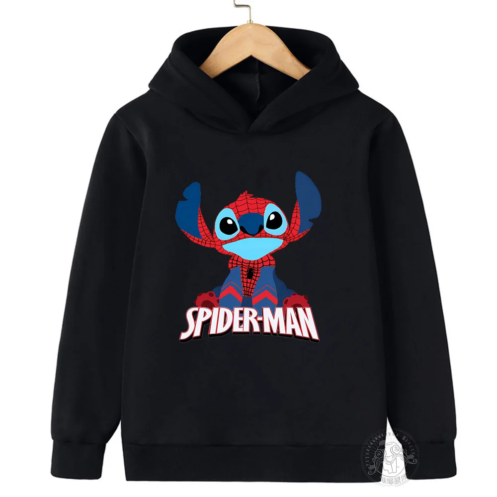 Disney Stitch Spider-Man children\'s street fashion sweatshirt boys and girls tops children\'s sports pullover outdoor sports hood