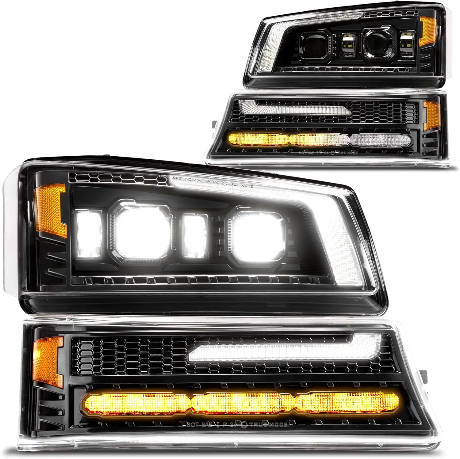 

Full LED Headlight Assembly for 2003-2006 Chevy Silverado Avalanche with DRL Amber Sequential Turn Signal