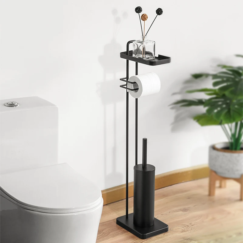 

‌Floor Standing TP Holder & Wrought Iron Dispenser - Multifunctional Bath Shelf Set, Industrial Bathroom Organizer Suite