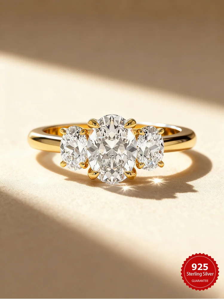 

Простое классическое блестящее тройное овальное кольцо из стерлингового серебра 925 пробы с цирконом для женщин, обручальное свадебное роскошное ювелирное изделие высокого качества