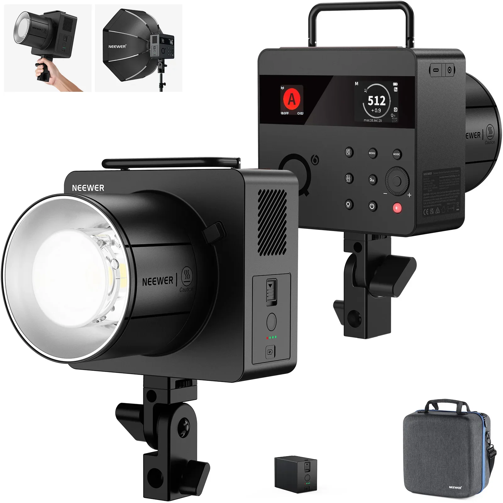 NEEWER Q6 600Ws 2.4G TTL HSS Outdoor Studio Flash with App Control TTL/Manual/Strobe Flash Mode 5800K 1/20400s Max