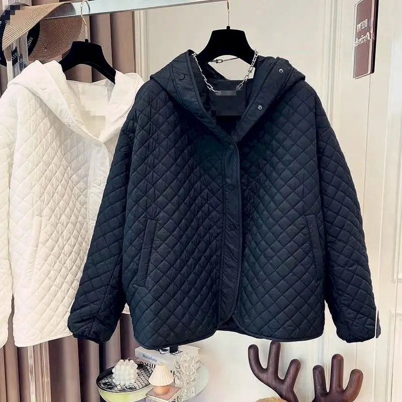 Casual Hooded Jackets Women Autumn Winter Trend Parkas Korean Loose Diamond Light Cotton Padded Jacket Short Design Hoodies Coat