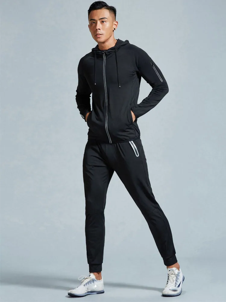 2-teiliges Trainings-Sport-Set für Herren, schnell trocknende Jacke und Hose, Fitness-Outfit mit Kapuze für aktive Kleidung – Detail 3