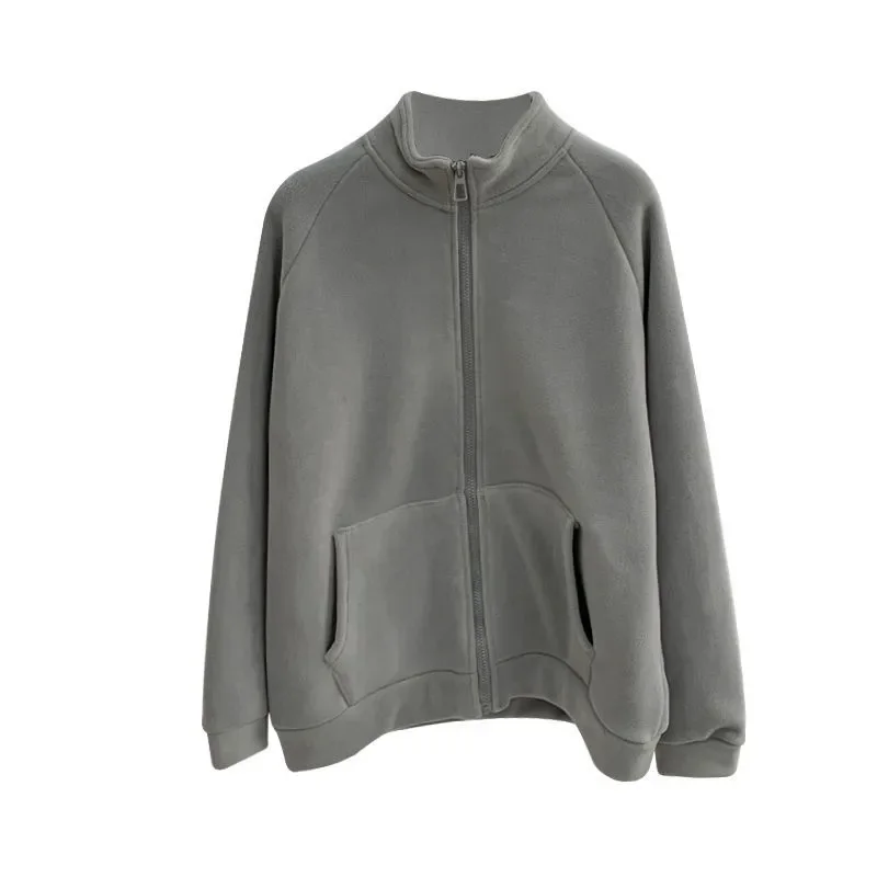 

Double-sided Warm-up Velvet Zipper Jacket Cardigan for Women Winter Solid Color Loose Coat Top for Women