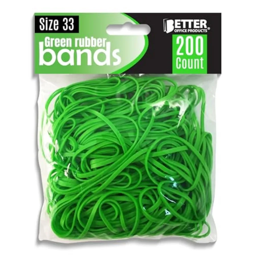 

Green Rubber Bands, Size 33 Rubber Bands, 200 Count Bag, Strong Stretch Elastic Bands for Office, School, Home Organization