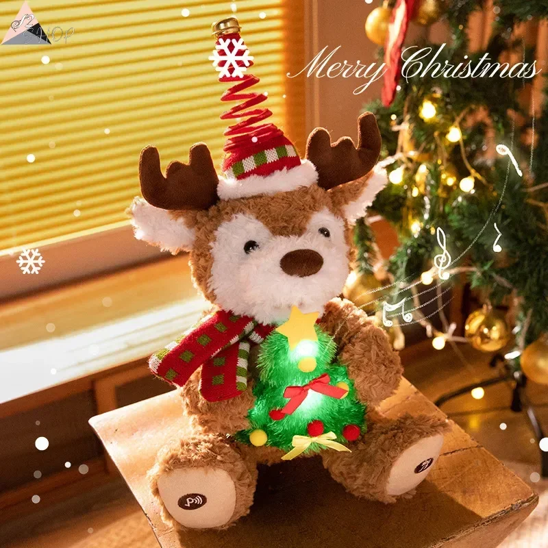 

Hot Sale Electric Christmas Reindeer Plush Singing Dancing Talking Toy Voice Recording Stuffed Doll Cute Holiday Gift